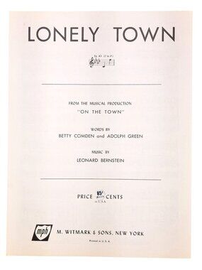 Vintage Lonely Town Sheet Music On The Town 1945 Green Comden Leonard Bernstein